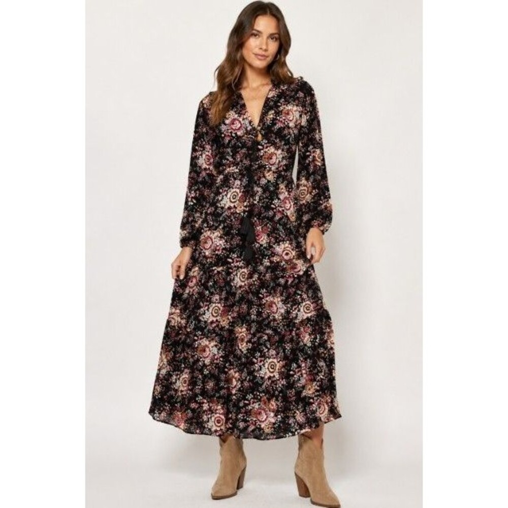 Mille Astrid Bloomsbury Floral Print Tassel Tie Midi Maxi Dress Women's S